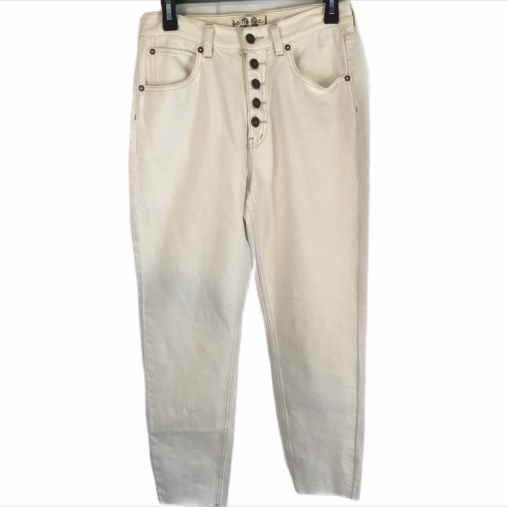 Free People button fly cream cropped jeans NWOT